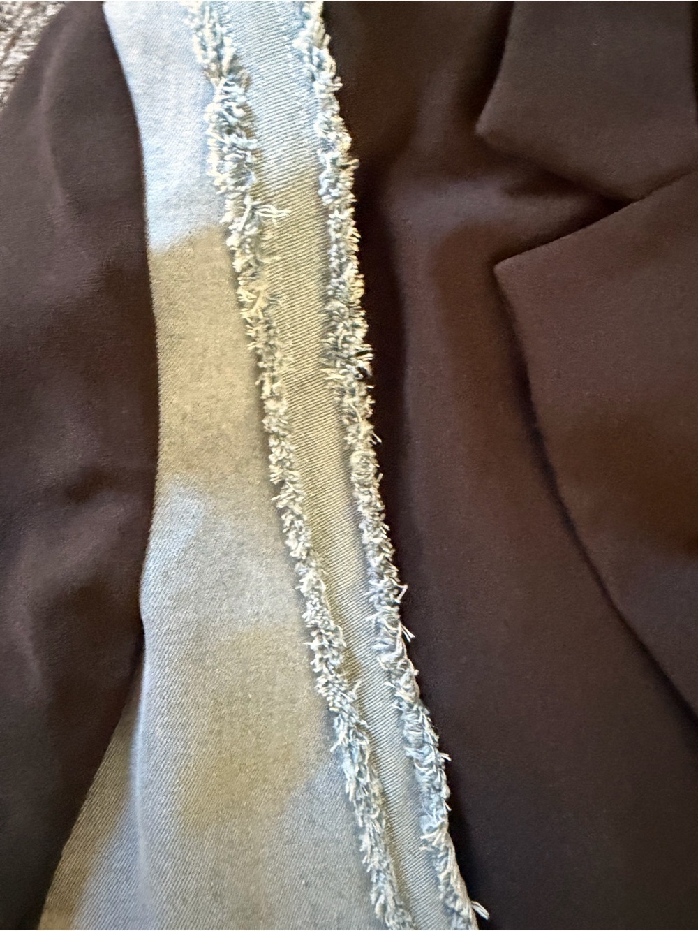 Black Blazer with Light Blue Frayed Trim - Picture 5 of 6